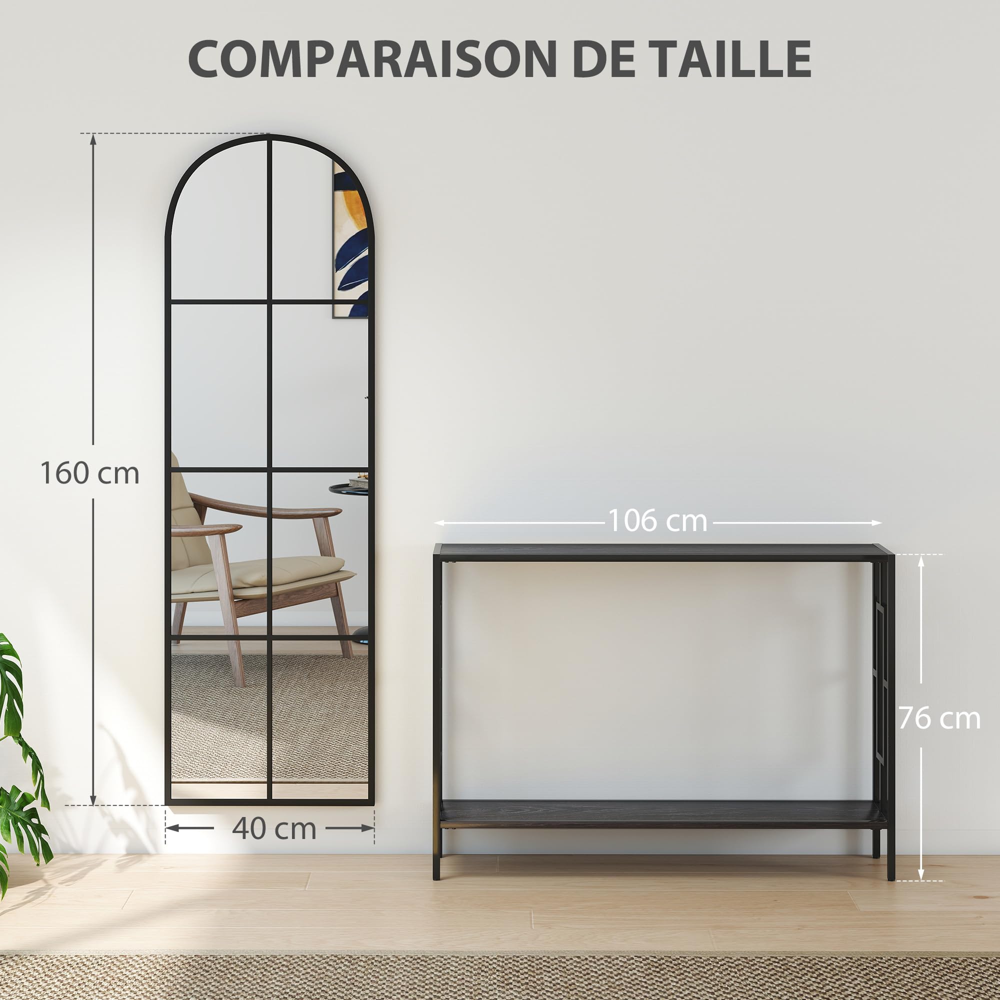 HOMCOM Großer Ganzkörperspiegel 40x160cm Wand- oder Bodenstehend Schwarz