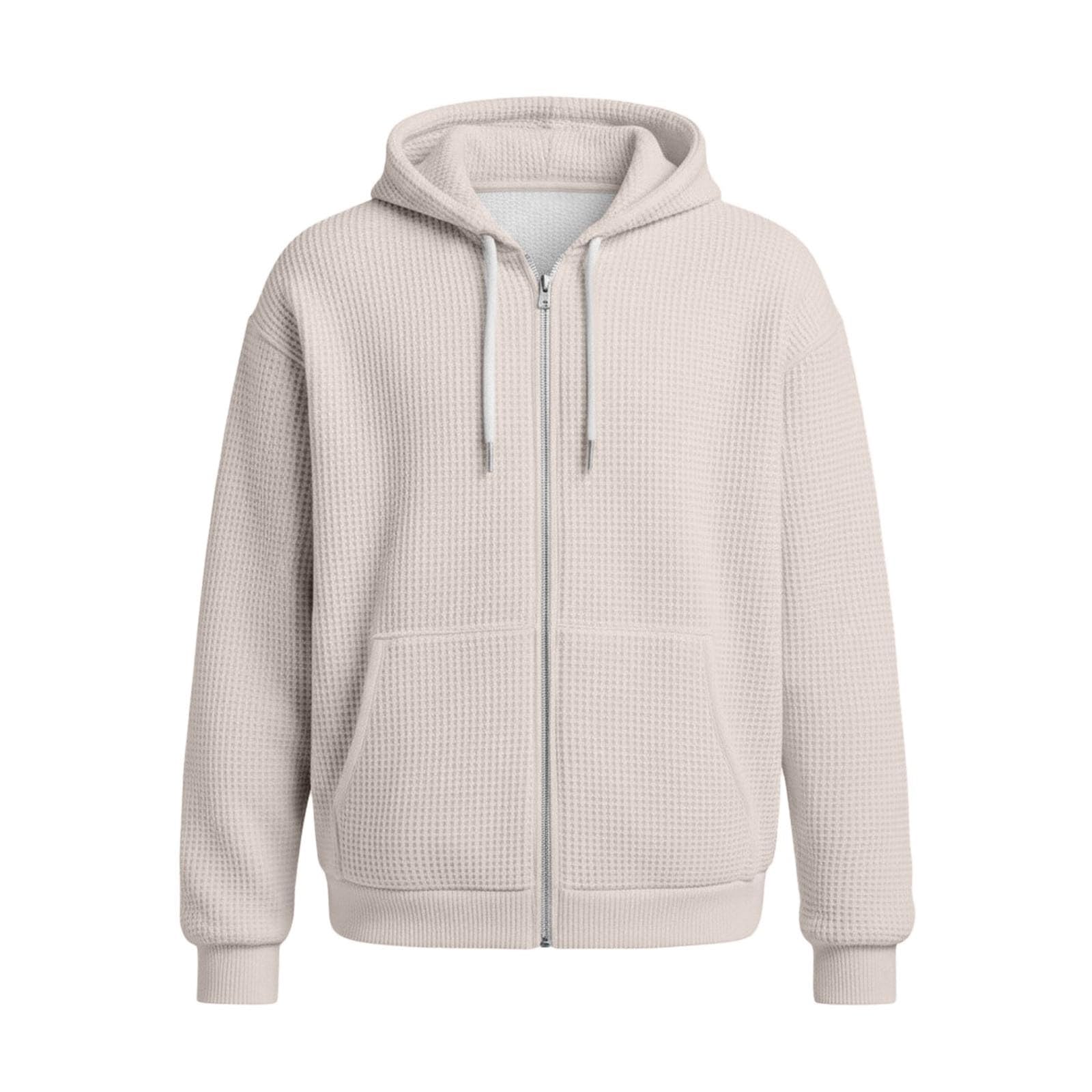 Hombre Chándal Waffle Manga Larga Cremallera Sudadera con Capucha