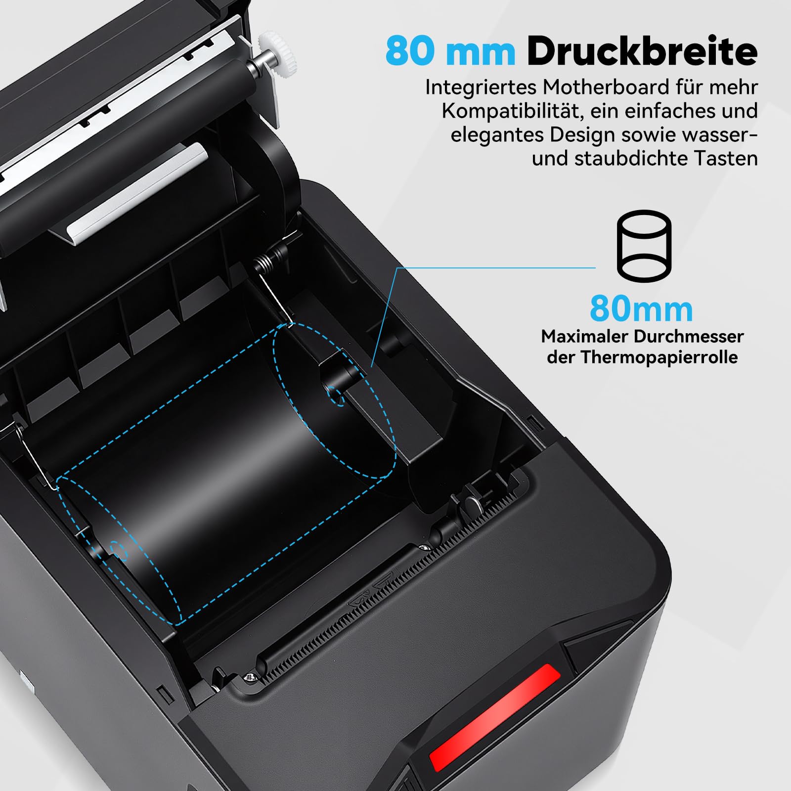 Bondrucker 80mm Thermodrucker, Belegdrucker mit USB & Ethernet (LAN), 220mm/s Hoher Geschwindigkeit, Automatischer Schneider, Quittungsdrucker für Kasse, Gastronomie, Kompatibel mit Mac/Windows/Linux
