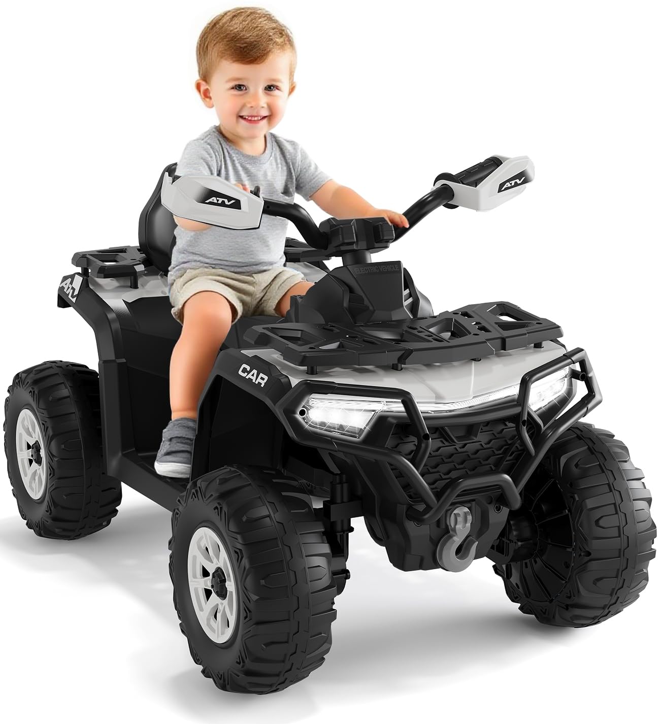 12V Kids Ride on ATV with Parent Remote Control, Spring Suspension, LED Lights, Music, USB, Off-Road 4 Wheeler for Boys Girls