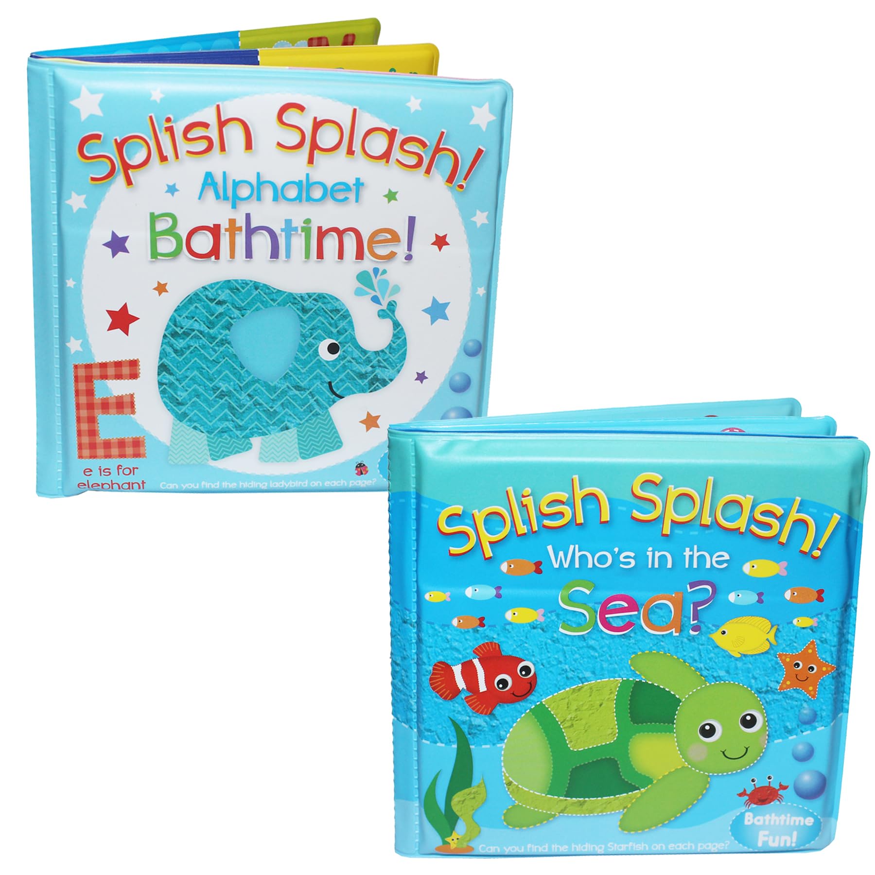 Baby Bath Books Set of 2 - Plastic Coated Fun Educational Learning Toys for Toddlers & Kids Bath Time Picture Book for Babies (Alphabet/Who's in the Sea 2326)