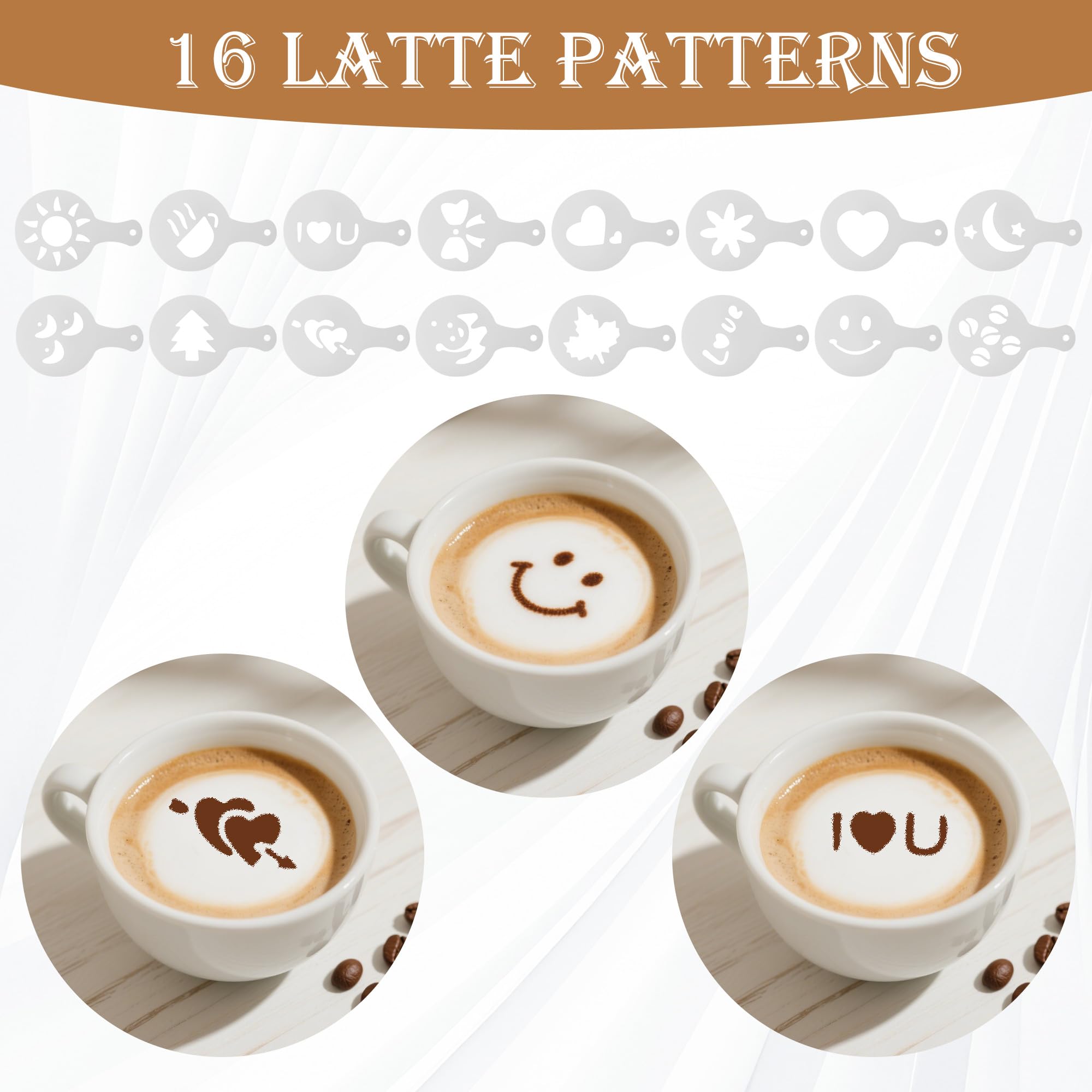 Set di Tamper per Caffè da 51 mm, Kit di Accessori per Espresso con Brocca per Schiumare, Strumento per Manomissione Caffè, Agitatore per Caffè, Penna per Latte Art, Tappetino, 16 Stencil per Caffè