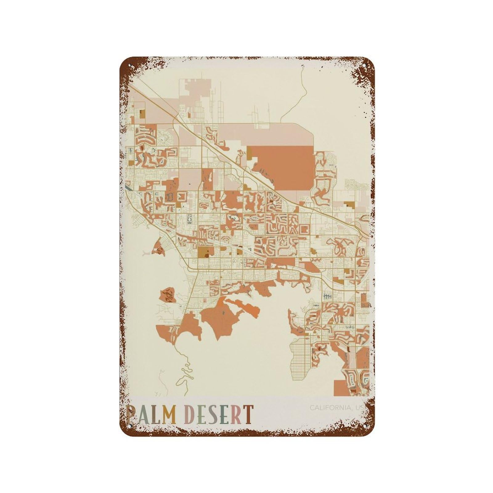 xiaoxiaoshen Palm Desert Map California Travel Gift Boho Wall Decor Art Metal Tin Poster Modern Home Decor Art Home Bar Shop Decorations Vintage Sign 30x20cm