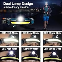 Vista 4 de Linterna frontal recargable linterna LED para campamento correr pesca caza impermeable con 6 modos de luz y sensor de movimiento 1000 lúmenes y 270