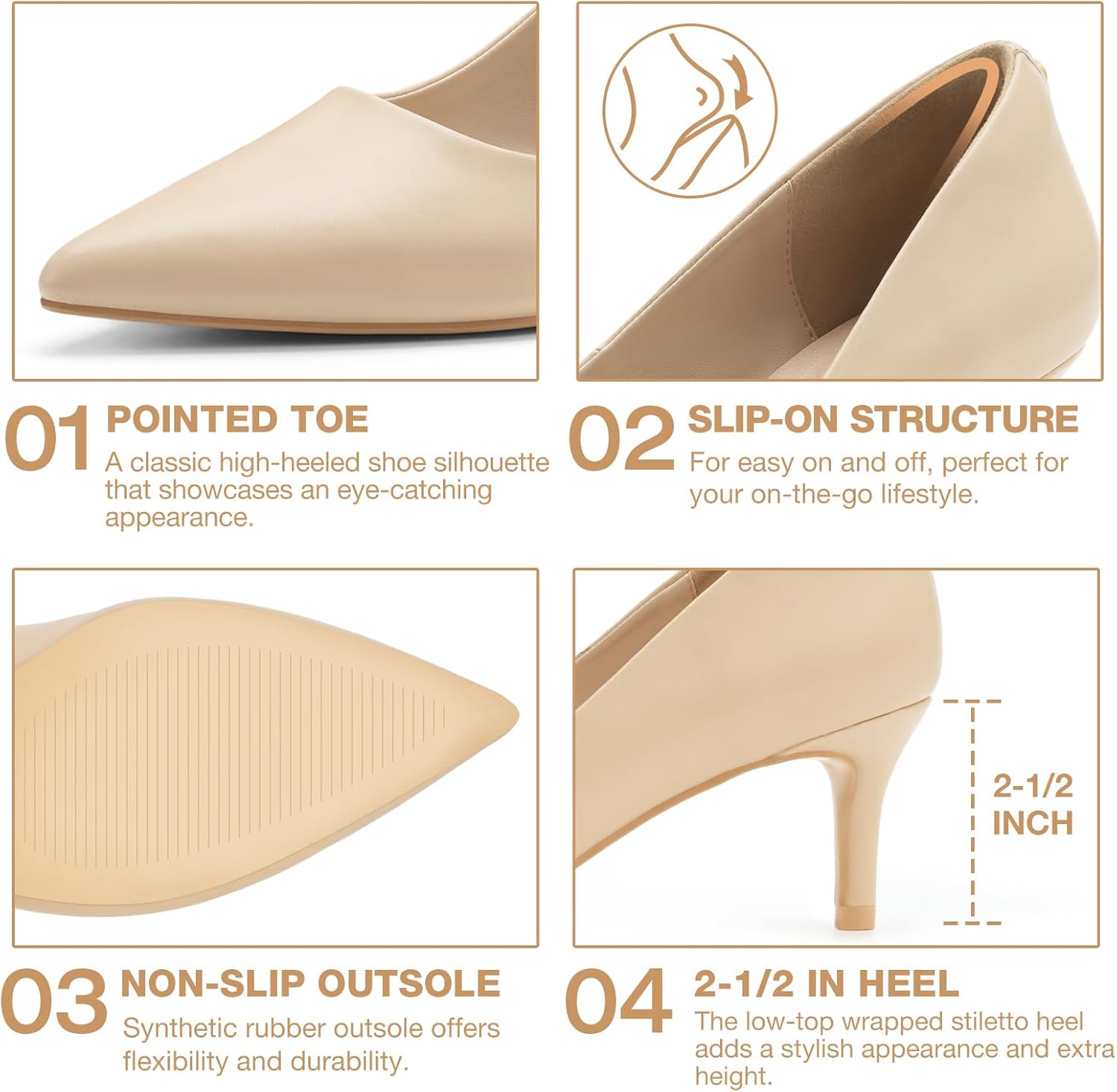 ZURIN Women's Pointed Toe Comfortable Stiletto Heels Closed Toe Dress Pumps Shoes for Wedding Work Office Business 2 1/2 inch - Image 4