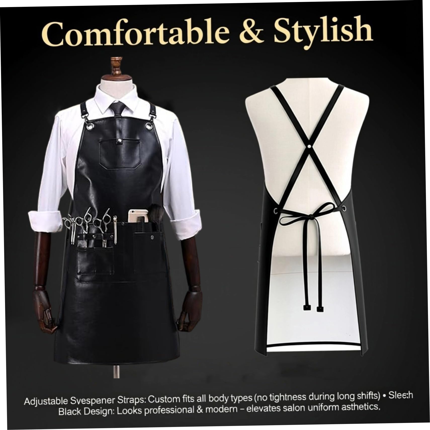 Tablier de coiffeur multi-poches en cuir PU pour femmes et hommes, réglable et imperméable pour coiffeur, barbier, salon,
