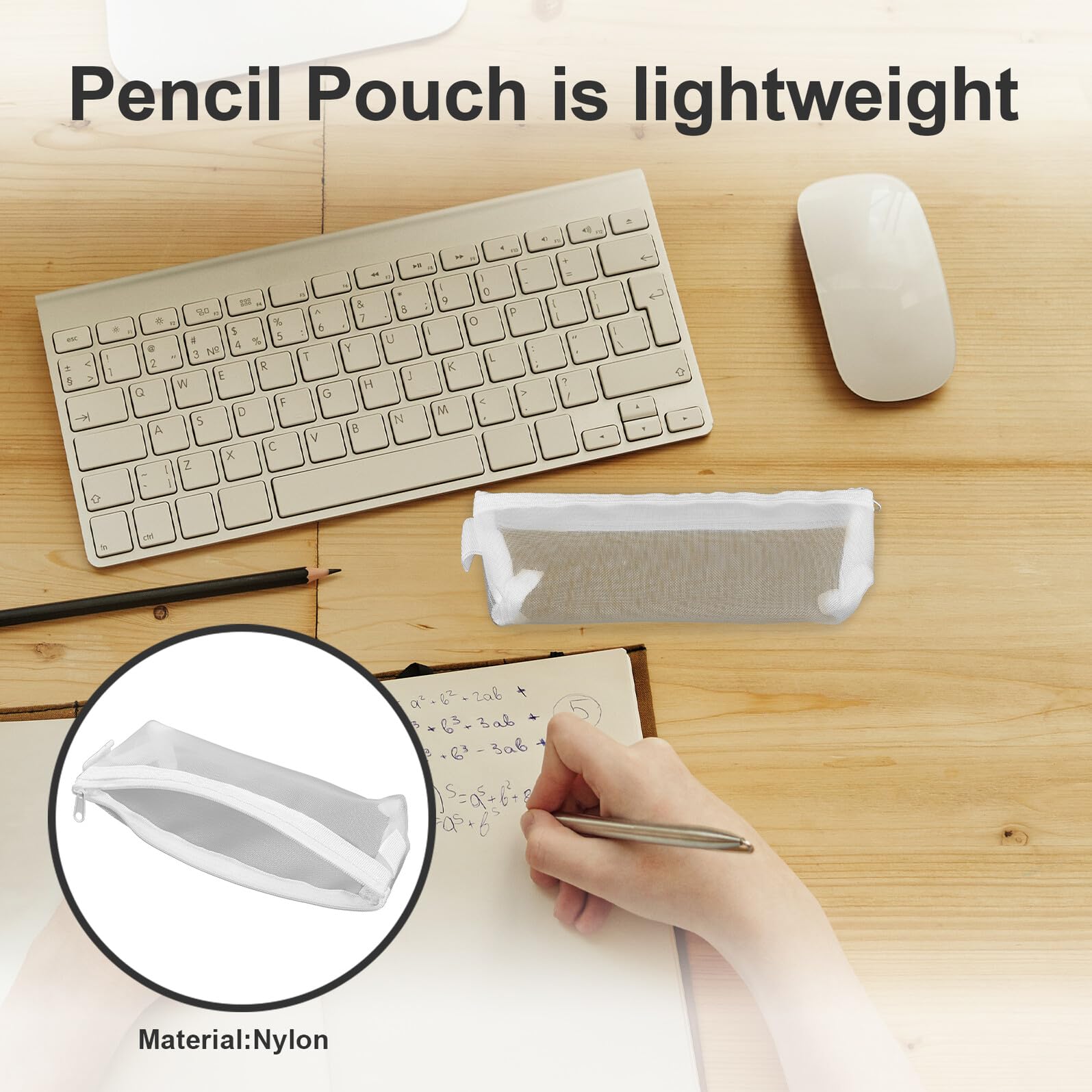 Mobestech Trousse à Stylos Transparente en Filet Fermeture Éclair, Grosse Capacité, Format Compact, pour Rangement Scolaire et Bureau, Pochette Organisée Pratique et Légère, 1 Pièce Blanche