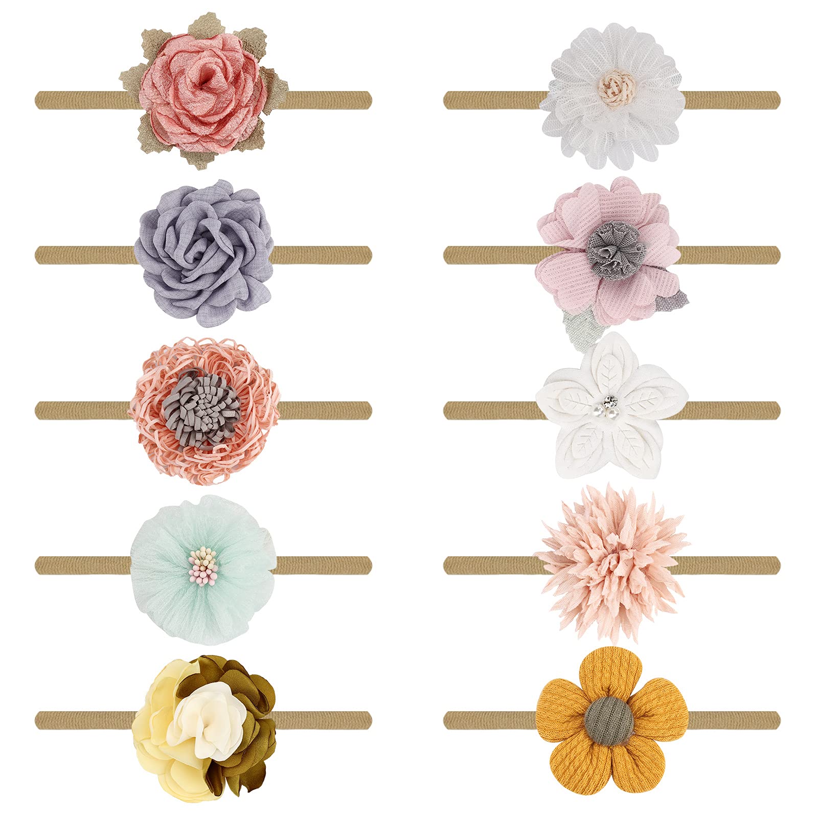 DRESHOW Baby Girl Headbands and Hair Bows Nylon Headbands 10 Pack of Hair Accessories for Newborn Infant Toddlers Kids