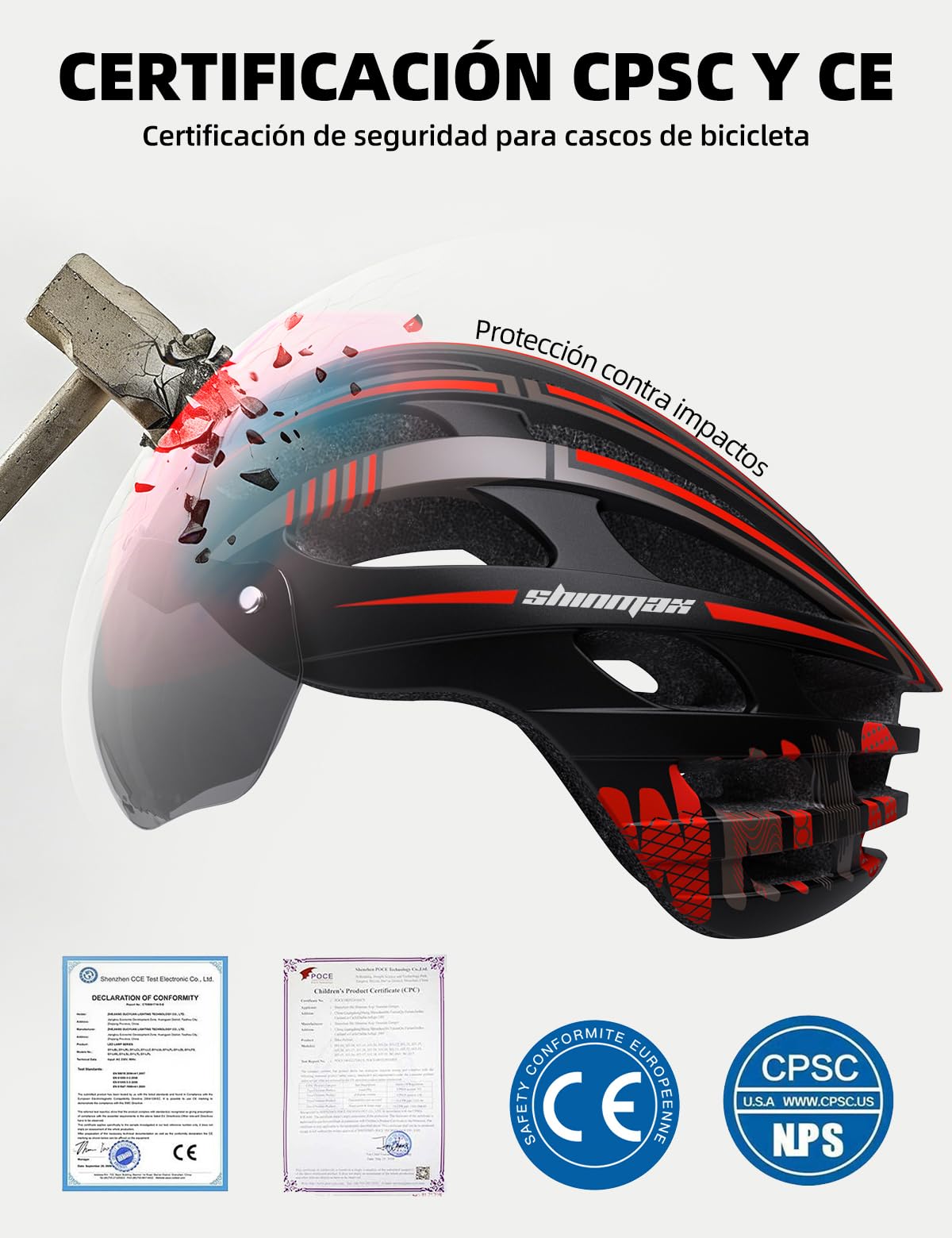 Shinmax Casco Bicicleta Adulto Casco Bici con USB Luz Pegatina Luminosa Certificado CE Casco Bicicleta Mujer Hombre con Visera Magnética Casco MTB Casco Bici para Montaña Ciclismo Carretera 57-62 cm
