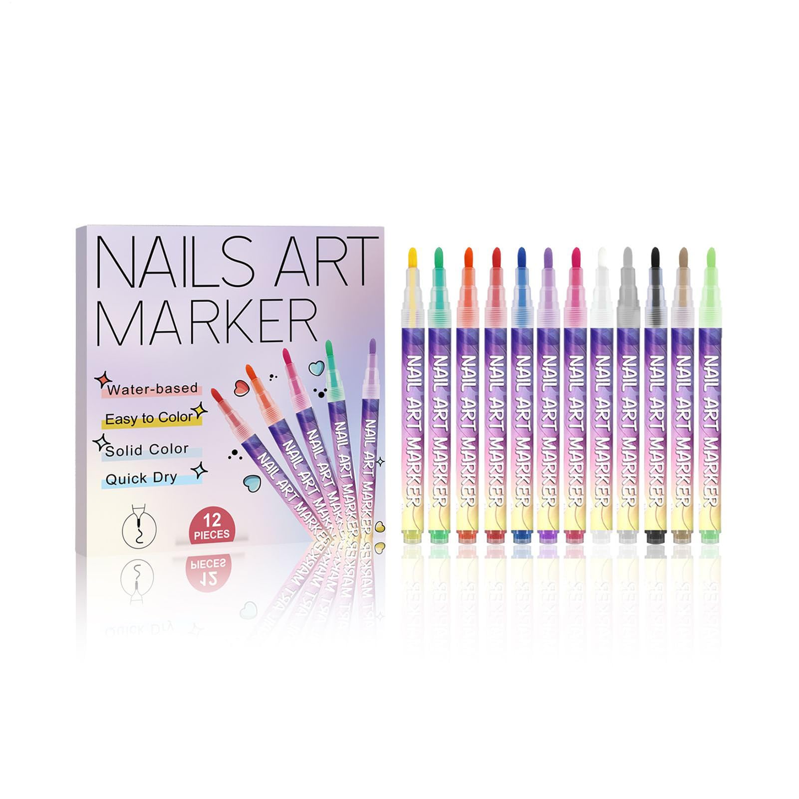 Nagellack Marker,12 Verschiedene Farben , Diy Linie Nagelkunst ,3D Gel Nails Art Marker Zum Malen Von Nägeln,für Nägel Zeichnen, Malen, Liner, Pinsel Für DIY Nagelkunst