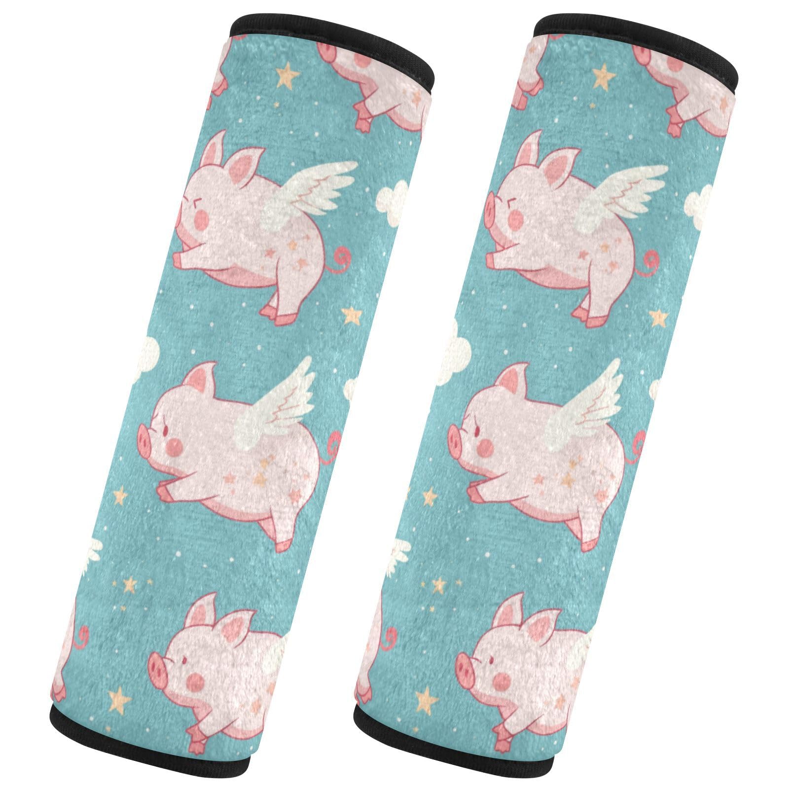 Seat Belt Covers 2 Pack Flying Pig Car Seat Strap Covers Super Soft Cute Wings Stars Car Seat Neck Cover for Boys Girls Adults Babies S