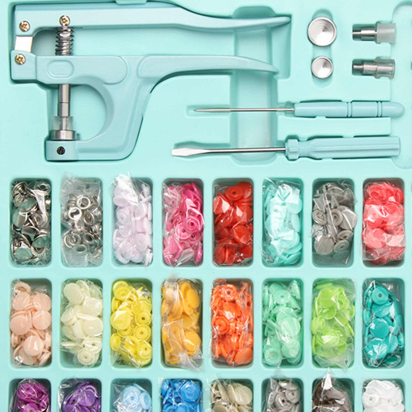 Kit Bottoni Automatici in Metallo E Resina, Set di Bottoni Automatici di Facile Utilizzo Per Cucire Abbigliamento, Colori Vividi E Brillanti, Include Strumenti Per Una Comoda(Blu)