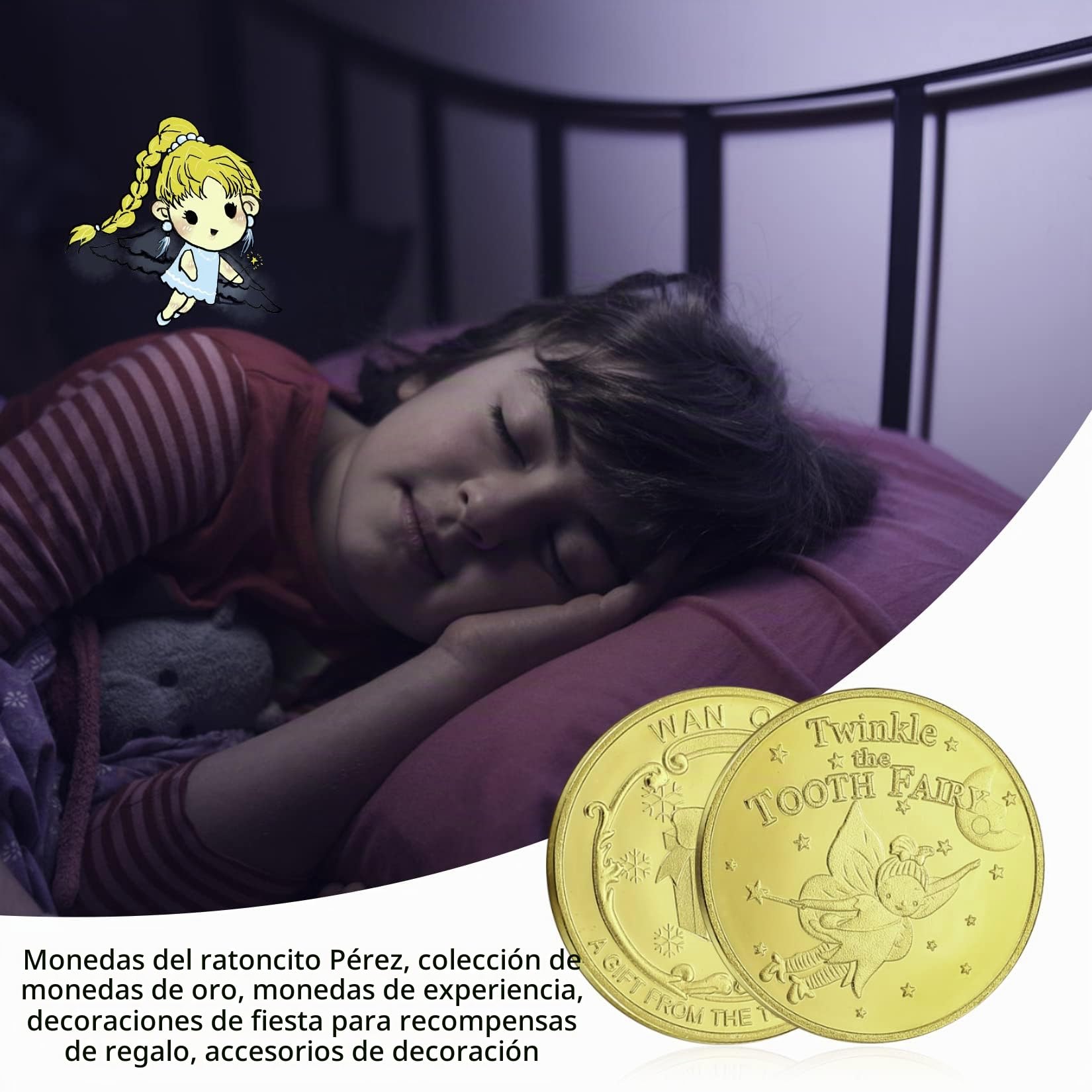 6 Piezas Moneda de Hadas de Dientes Centelleantes, Hada de Dientes Monedas de Oro, Moneda de Colecció, Moneda Conmemorativa Colección de Recuerdos Moneda para Diente Perdido Niños Regalos