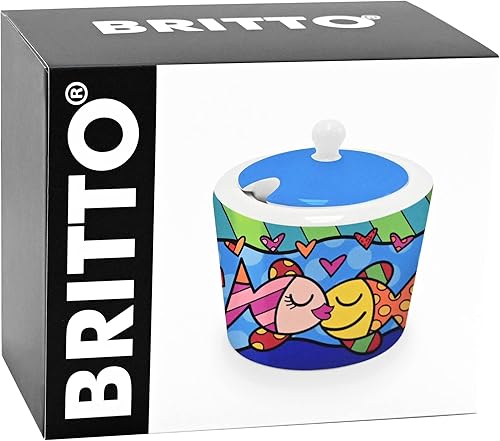 Miniatura 3 de Britto Azucarero de porcelana de hueso con tapa, 10.4 onzas, diseño profundamente enamorado, accesorios de barra de café, caja de condimentos,
