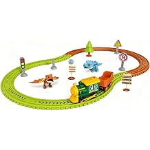 36Pcs Dinosaur Train Track Toy Set, Flexible DIY Railway Tracks with Light-Up Train & Dinosaur Models, Kids Building Toy Gift for Boys Girls 3-7 Years Old