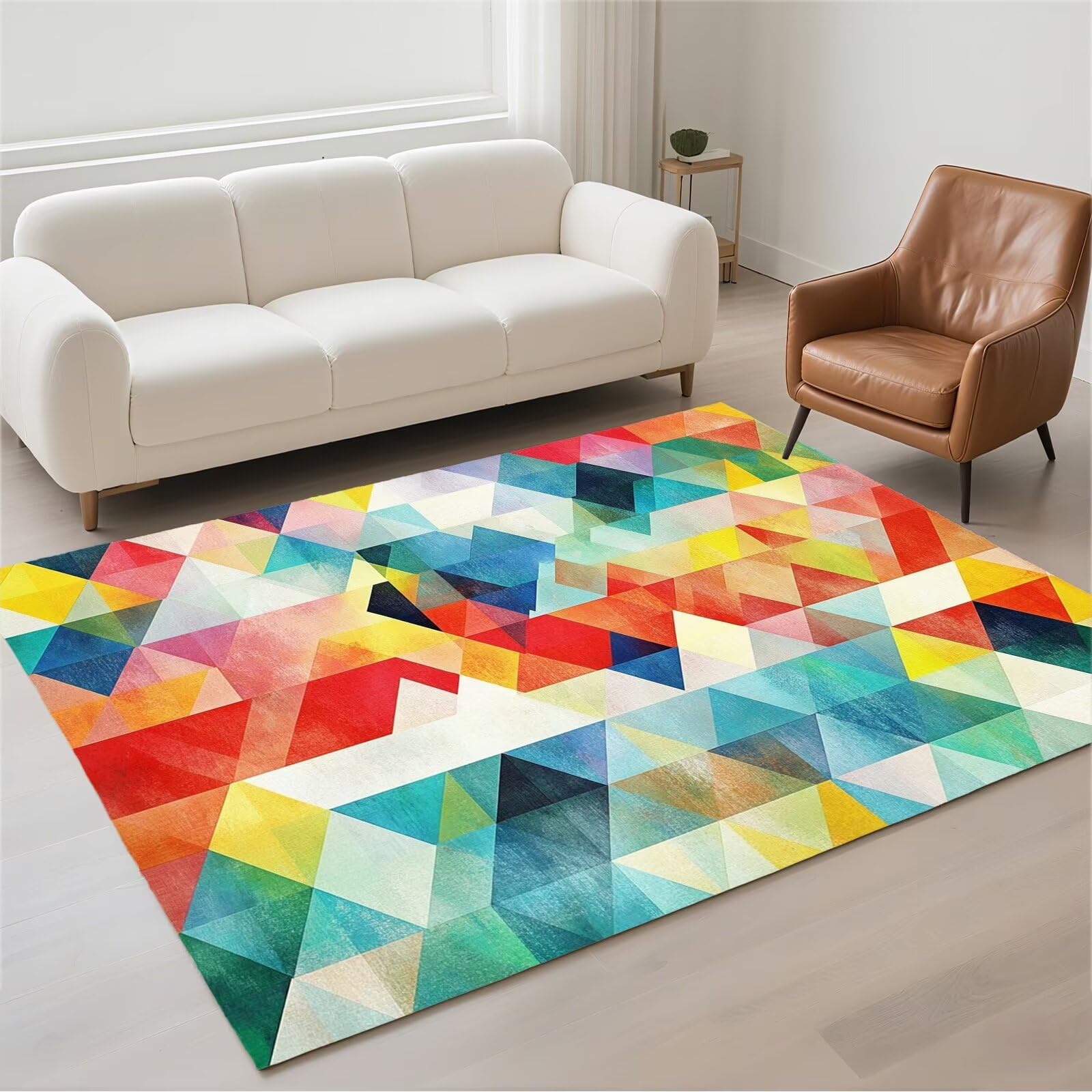 Tapis grand format 120x180cm rectangulaire à pile bouclée style aquarelle pour salon moderne
