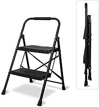 Folding 2 Step Ladder, Durable Steel, Non-Slip Feet and Steps, 150kg Capacity, Lightweight, Easy to Store, Ideal for DIY, Decorating and Home Use