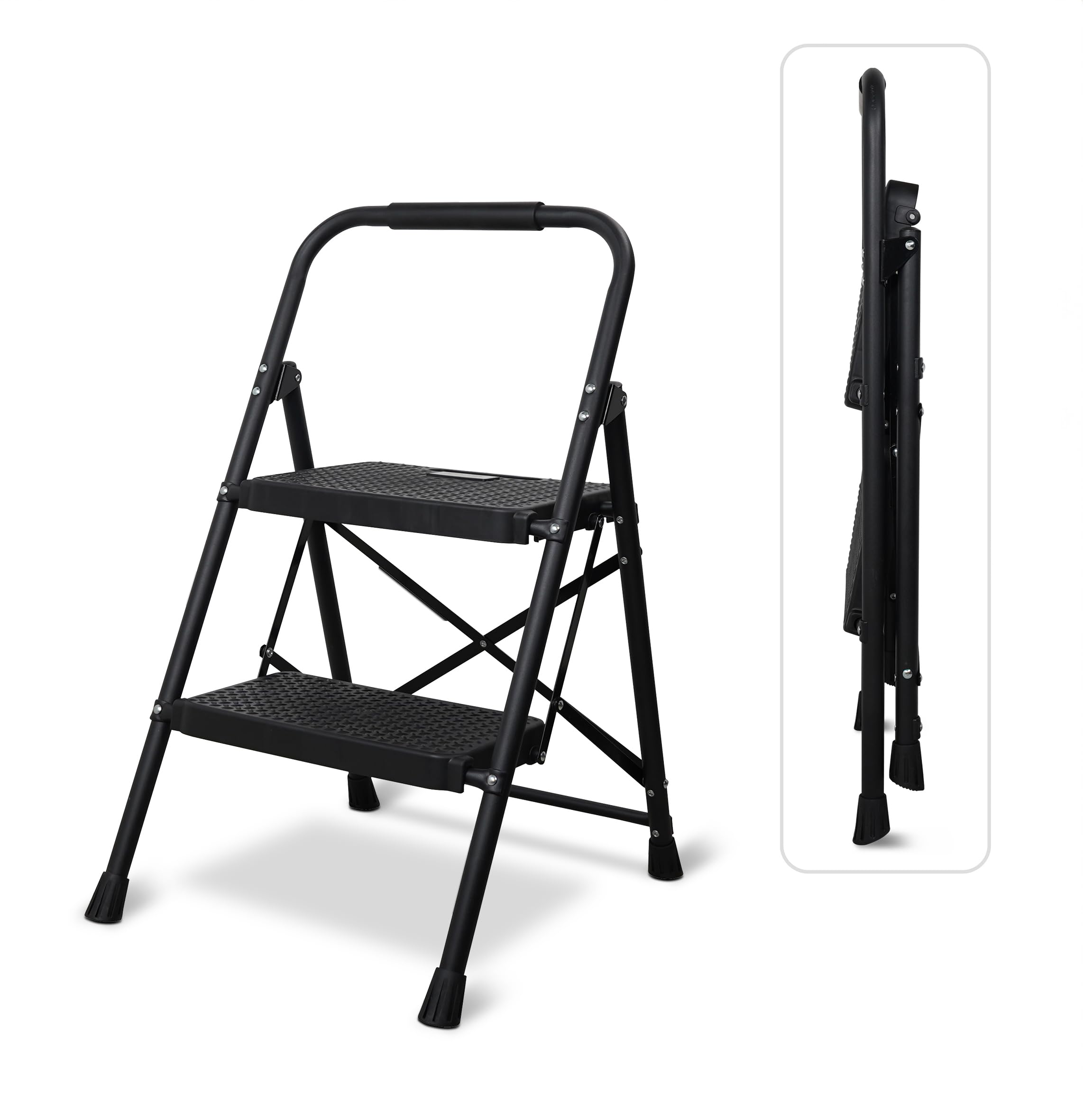 Bestfor Folding 2 Step Ladder, Durable Steel, Non-Slip Feet and Steps, 150kg Capacity, Lightweight, Easy to Store, Ideal for DIY, Decorating and Home Use