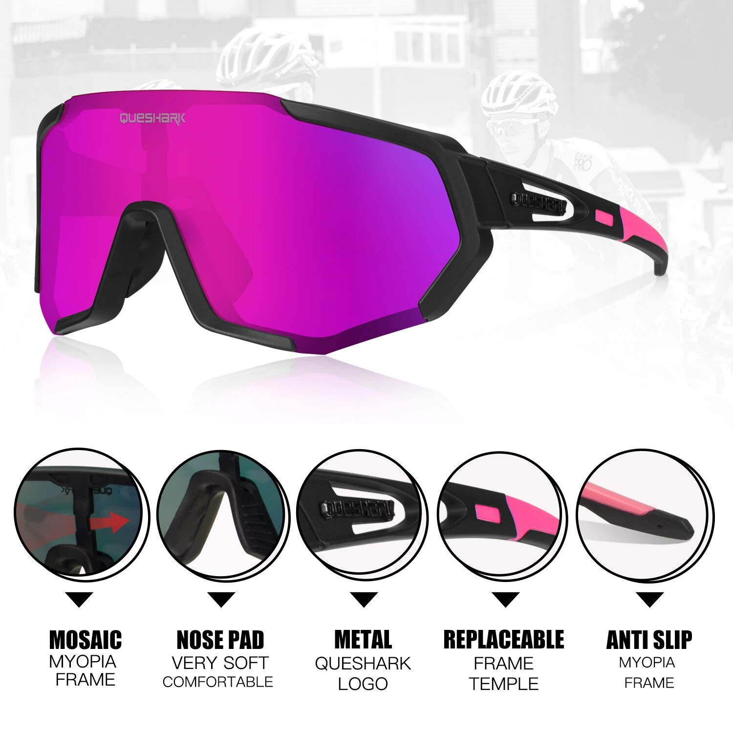 BBB Cycling Impress Occhiali Sportivi Con 3 Tipi Di Lenti Intercambiabili Occhiali Da Sole Leggeri Protezione UV Mezza Montatura Per Bici Da Corsa Uomo Donna Nero BSG-58
