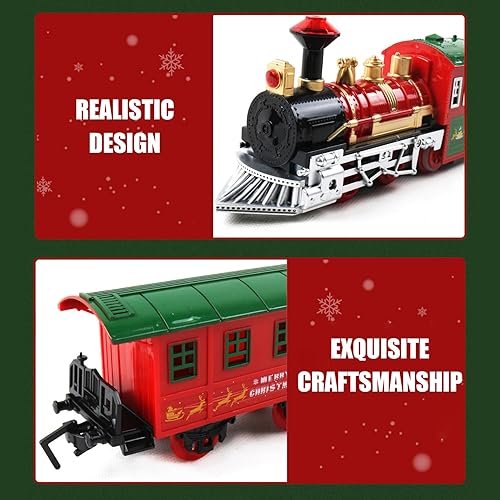 Vista 6 de Juegos de trenes de Navidad para alrededor del árbol, juego de tren eléctrico para árbol de Navidad con música y luz, trenes modelo para niños
