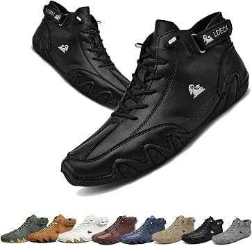 Yviv1yn Italian Handmade Suede Velcro High Boots - Beck Shoes Mens Waterproof Casual Sneakers, Mens Non-Slip Breathable Outdoor All Season High Top Chukka Boots, Black