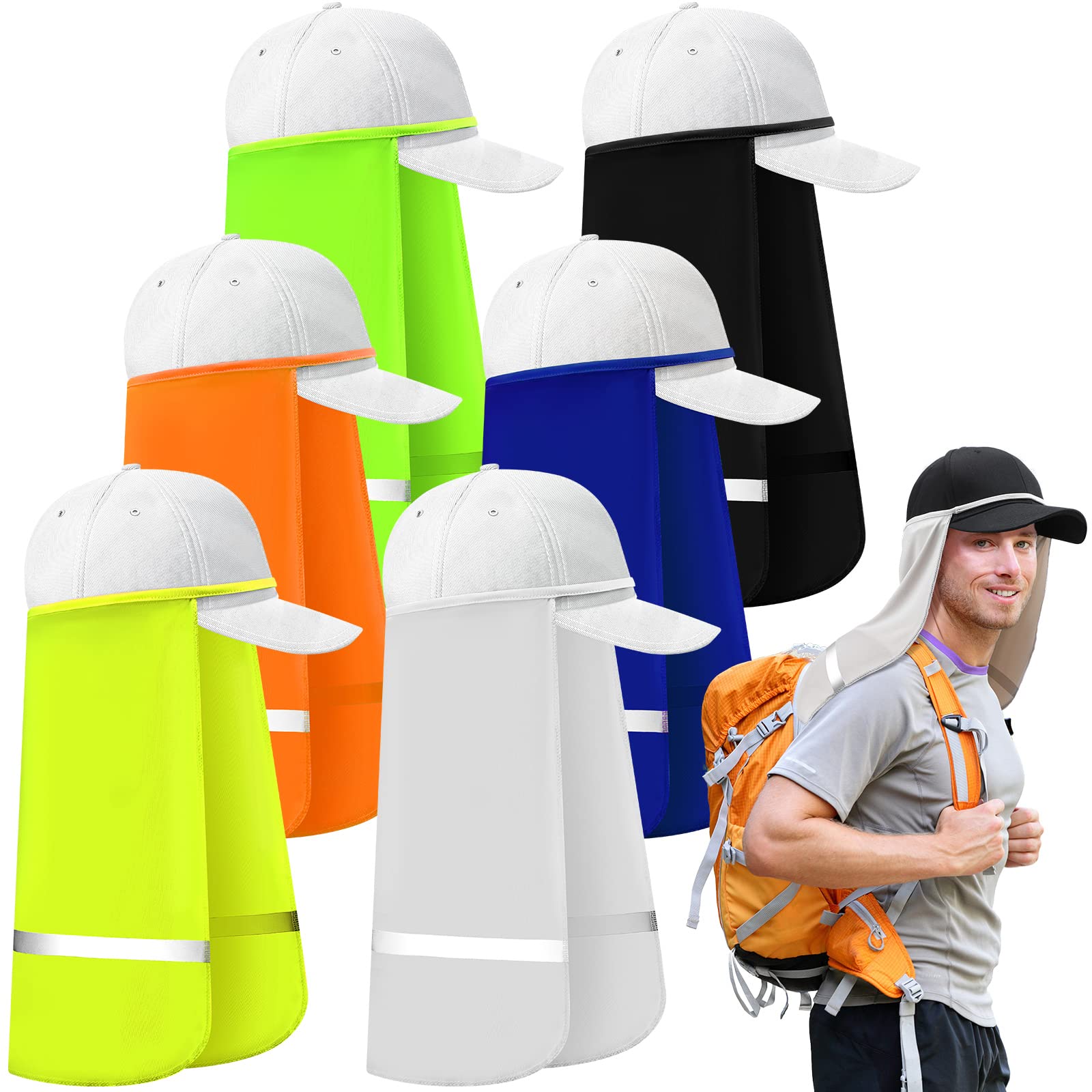 Janmercy 6 Pcs Neck Sun Protection for Men Reflective Neck Cover Neck Shade Hat Drape UV Face Cover for Women Outdoor Sports