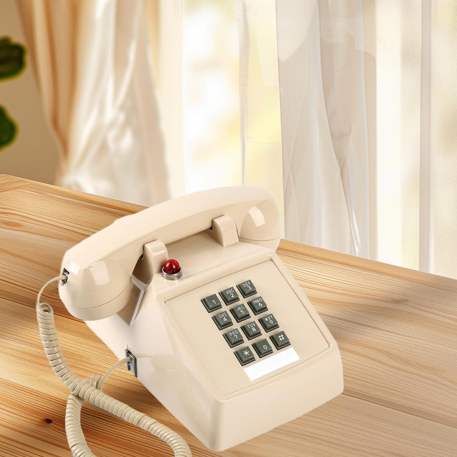 Retro Tischtelefon mit Schnur Und Robustem Metallfuß für Zuhause Und Hotel, 13 X 22,2 X 11,5 cm, Beige