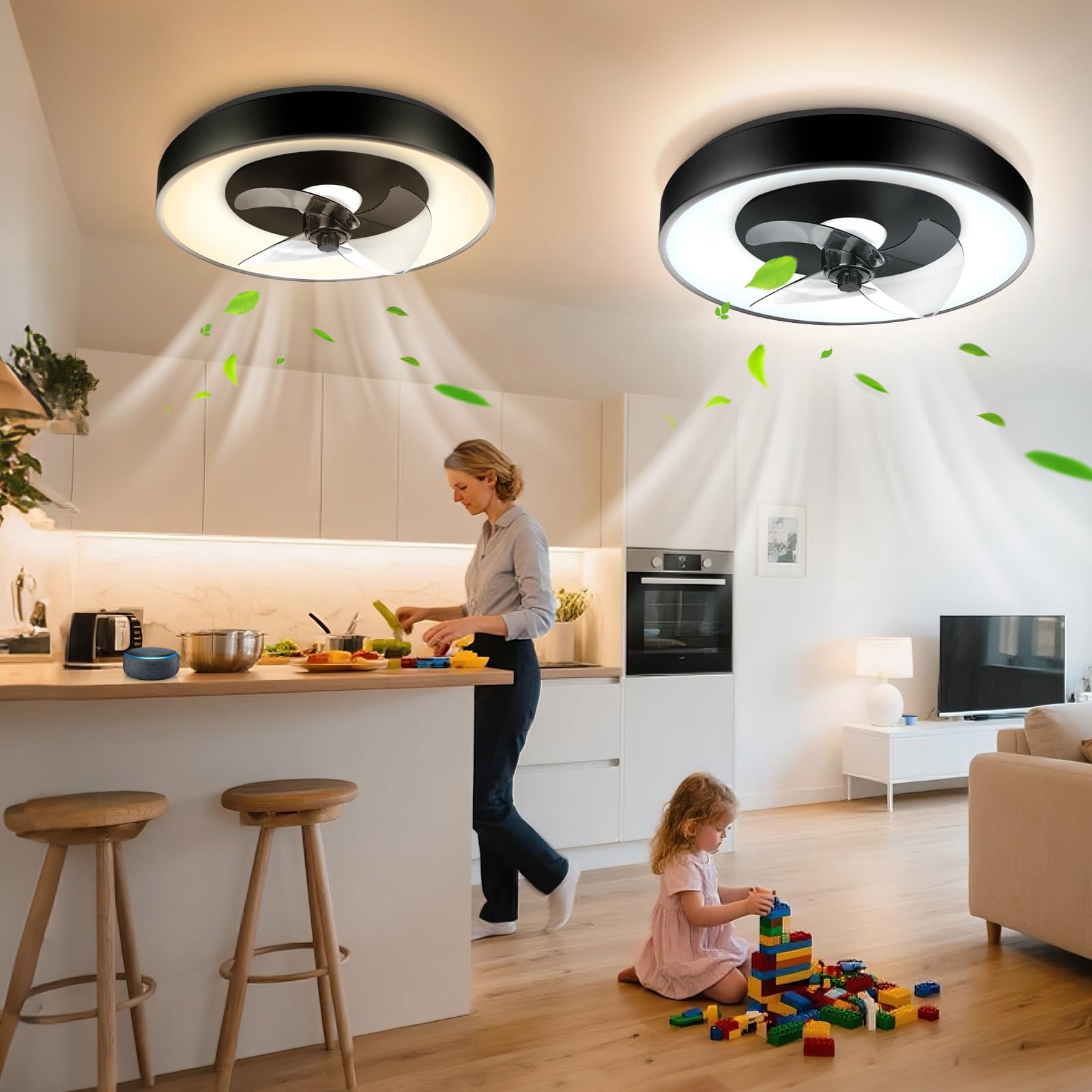 Aigostar - Ventilador de Techo con Luz Inteligente, Compatible con Alexa, 40W, 4400LM, 2700K-6500K Regulable, Lampara Ventilador Techo Silencioso con Mando a Distancia y Gateway, 6 Velocidades, 2Uds