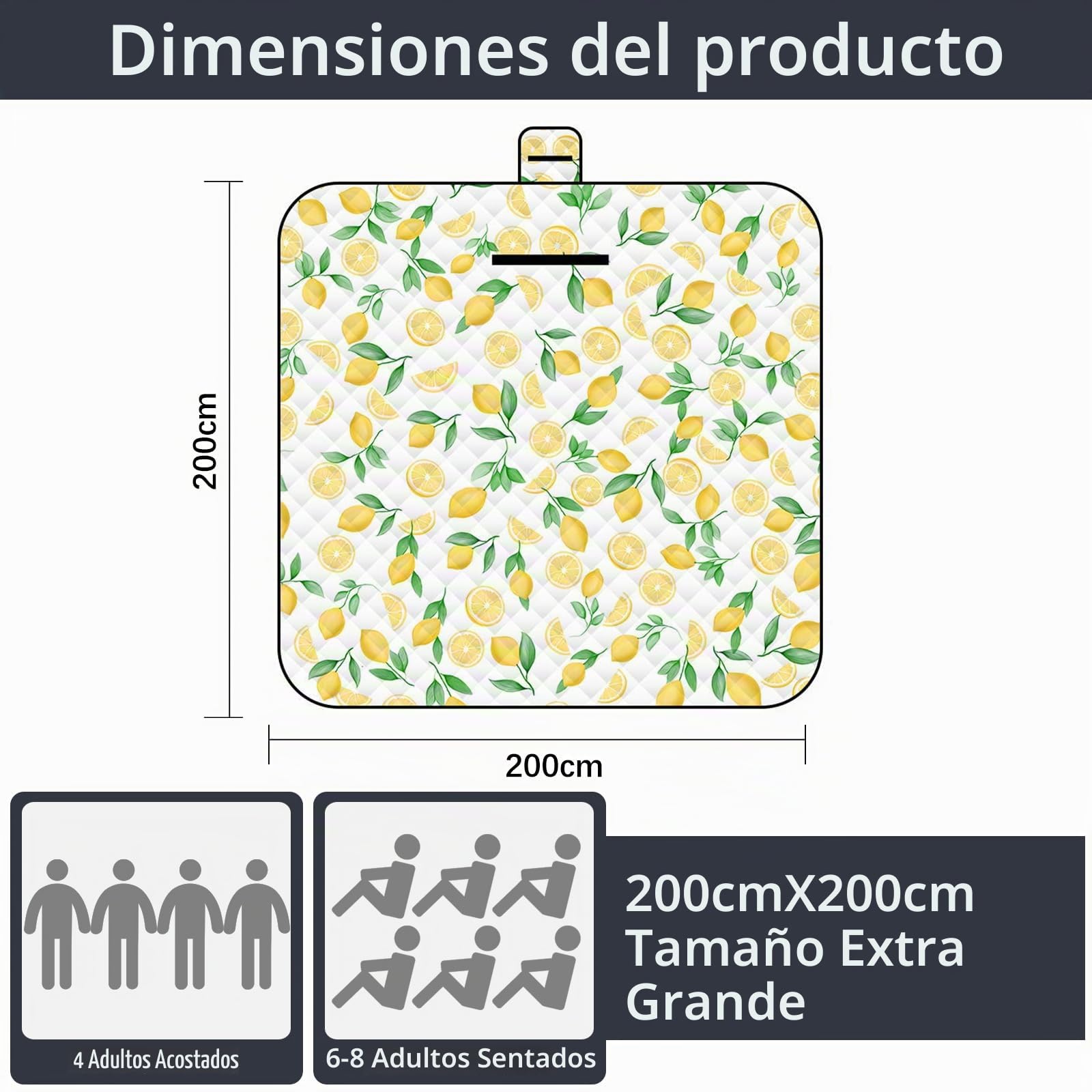 Tappetino da Picnic 2 mx2m (Limone) - Manta Picnic Impermeable 2x2M – Picnic Blanket Impermeable Plegable, Manta Playa Grande para Camping, Jardín, Manta Camping Lavable