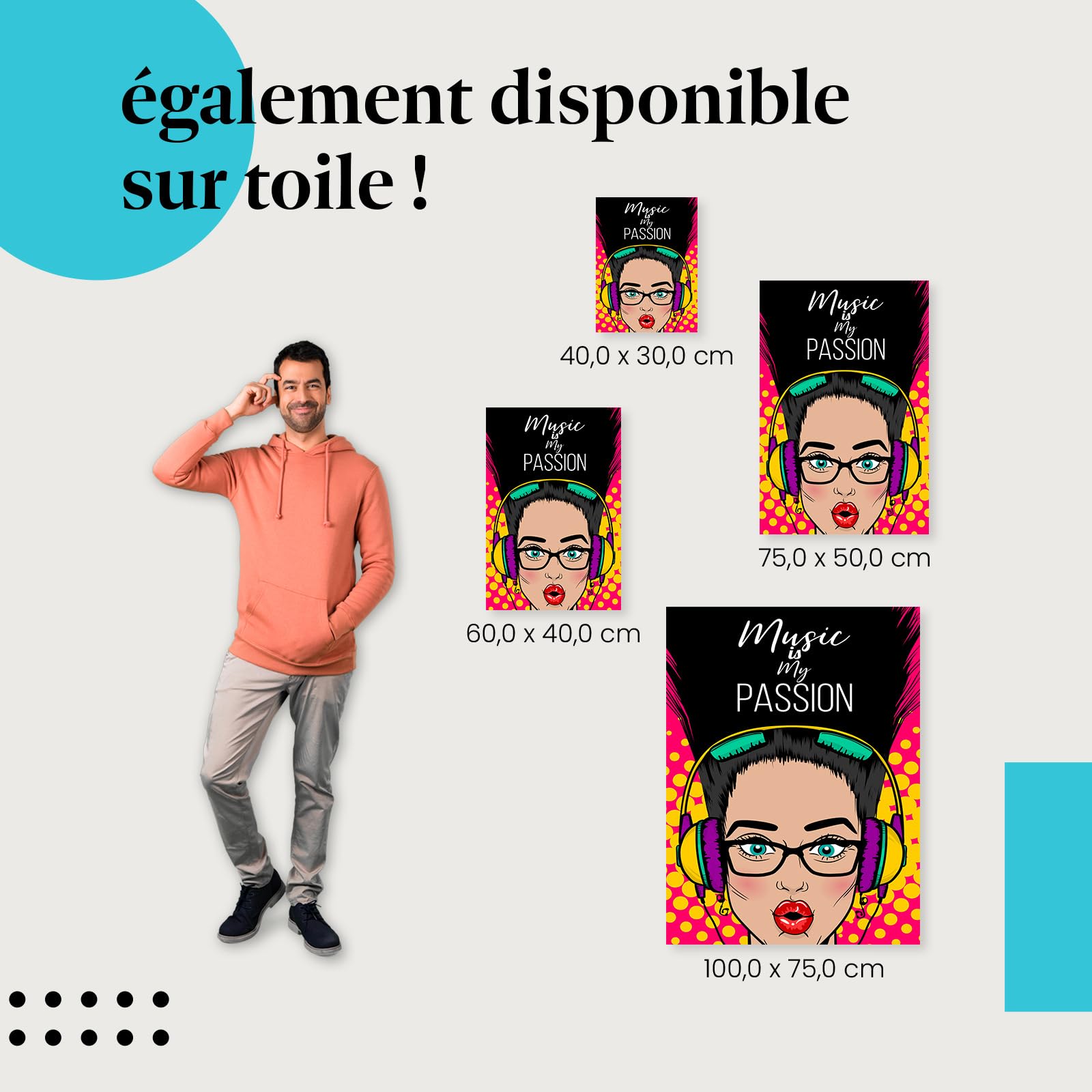 Postereck - 0913 - Affiche rétro, Music is My Passion Pop Art. Art Mural Tirage – Décoration musique, rétro, Poster - toile - 100,0 cm x 75,0 cm