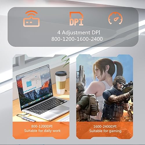 Miniatura 5 de Ratón inalámbrico, Bluetooth+2.4 GHz recargable con receptor USB, 2400 DPI LED delgado computadora silenciosa portátil Bluetooth ratón transparente