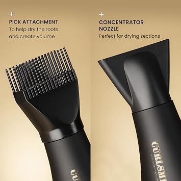 Curlsmith - Defrizzion Hair Dryer with Extra Large Diffuser, for Curly Hair, Reduce Frizz, 3 Speeds, 4 Heat Settings, Infared, Ceramic Heat for Fast Drying | Hair dryer, 20.3 cm diffuser, Wavy, curly and coily hair, Fast gentle drying, Cool shot, Even heat