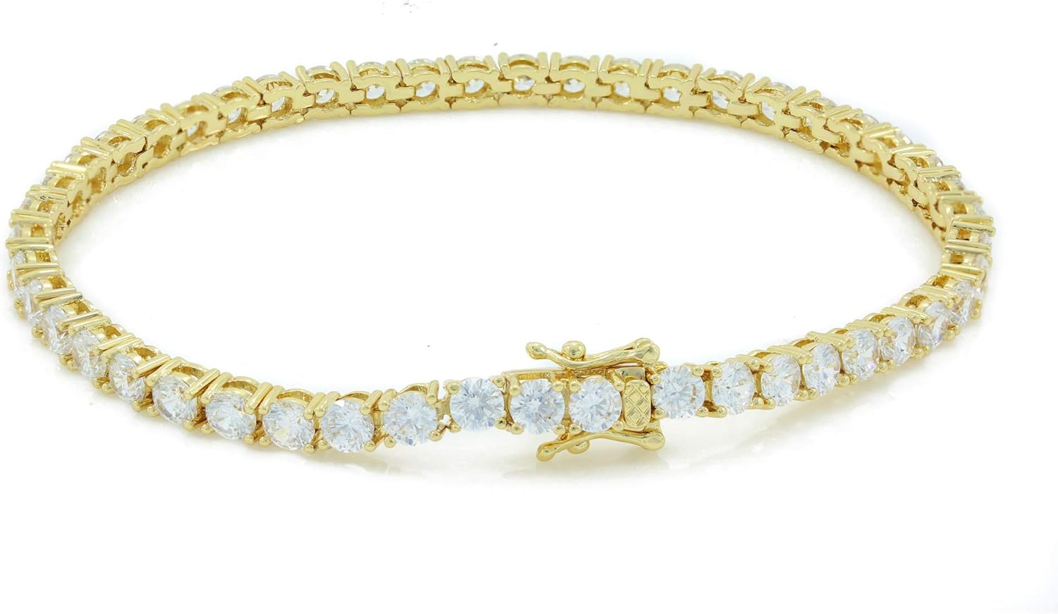 Unisex Men Women CZ Tennis Bracelet 3mm 4mm Round Cut Cubic Zirconia Gold Finish Skinny Sparkling Tennis Bracelet 6.5-9 inches
