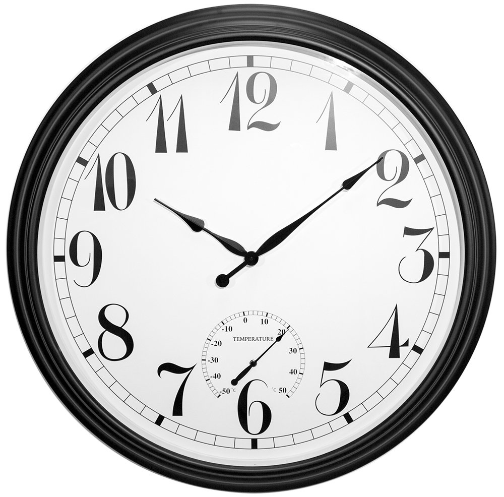 About Time Big Time Outdoor Garden Clock with Thermometer - Black - 90cm (35.4")