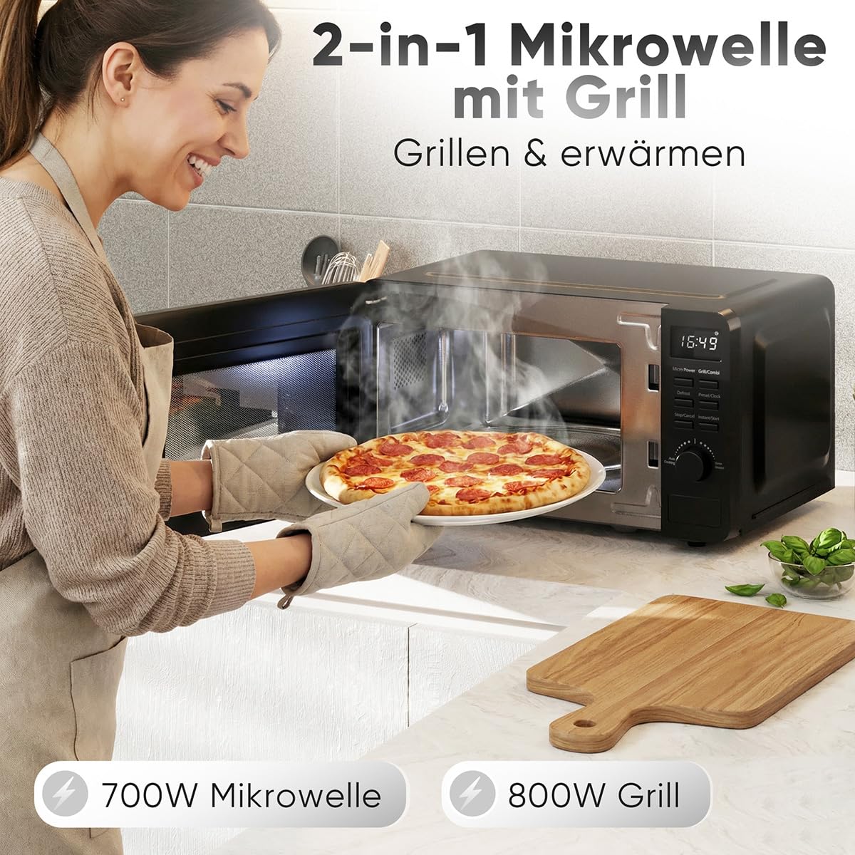 ProfiCook® Mikrowelle mit Grill | 800 Watt Grill | 20L | 8 Automatikprogramme | Timer | inkl. Drehteller und Grillrost | Uhrzeitanzeige | Microwellengerät | PC MWG 1319