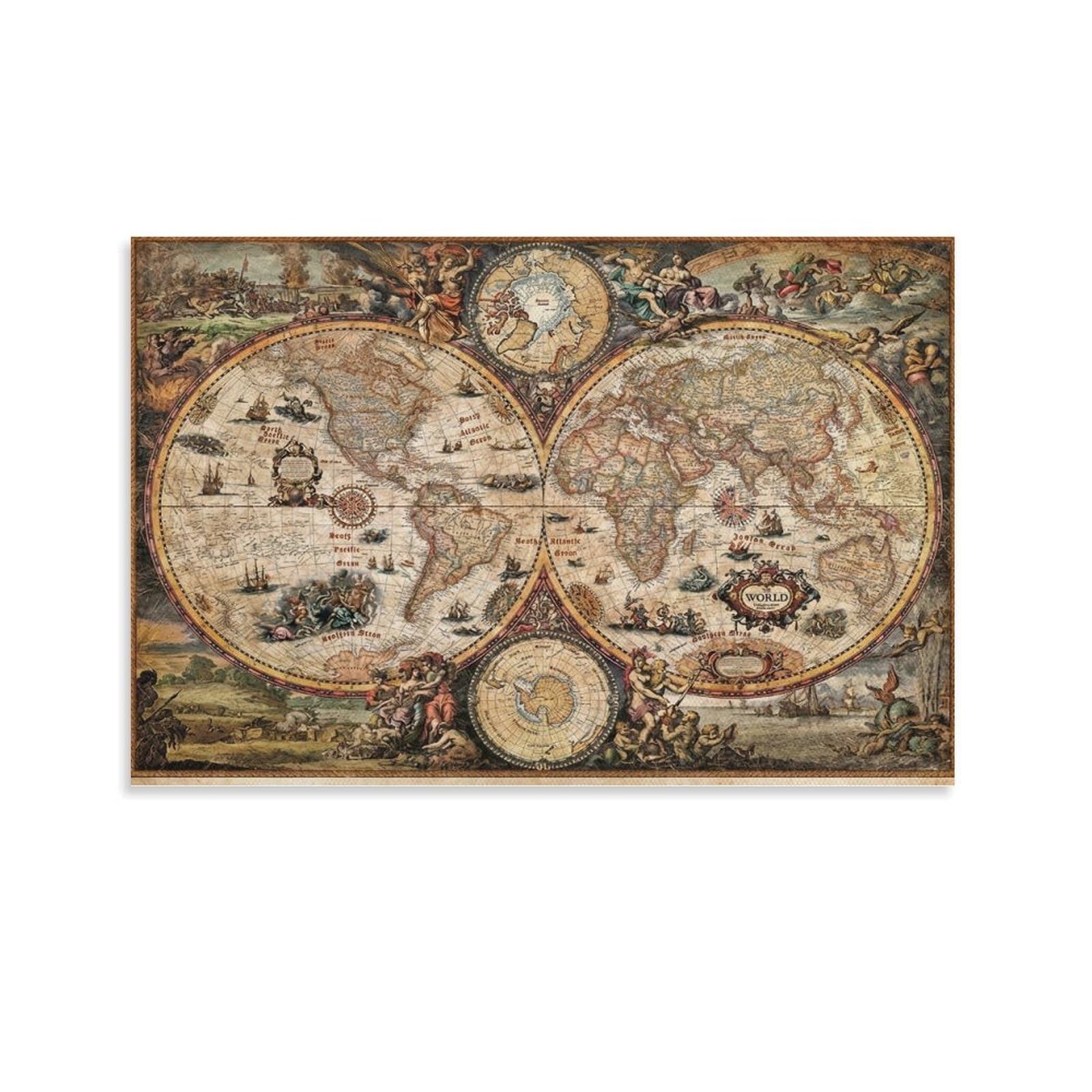 CPLVKWRQJ Vintage World Map Single Antique World Map Art Canvas Wall Art - Housewarming Gift Living Room Focal Point Ready to Hang Decor 24x36inch(60x90cm)