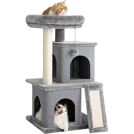 Amazon Com Lesure Cat Tree For Indoor Cats Multi Level 34 Inches Pet Kitty Play House With Scratching Posts And Platform Stable Cat Tower Condos Grey Pet Supplies