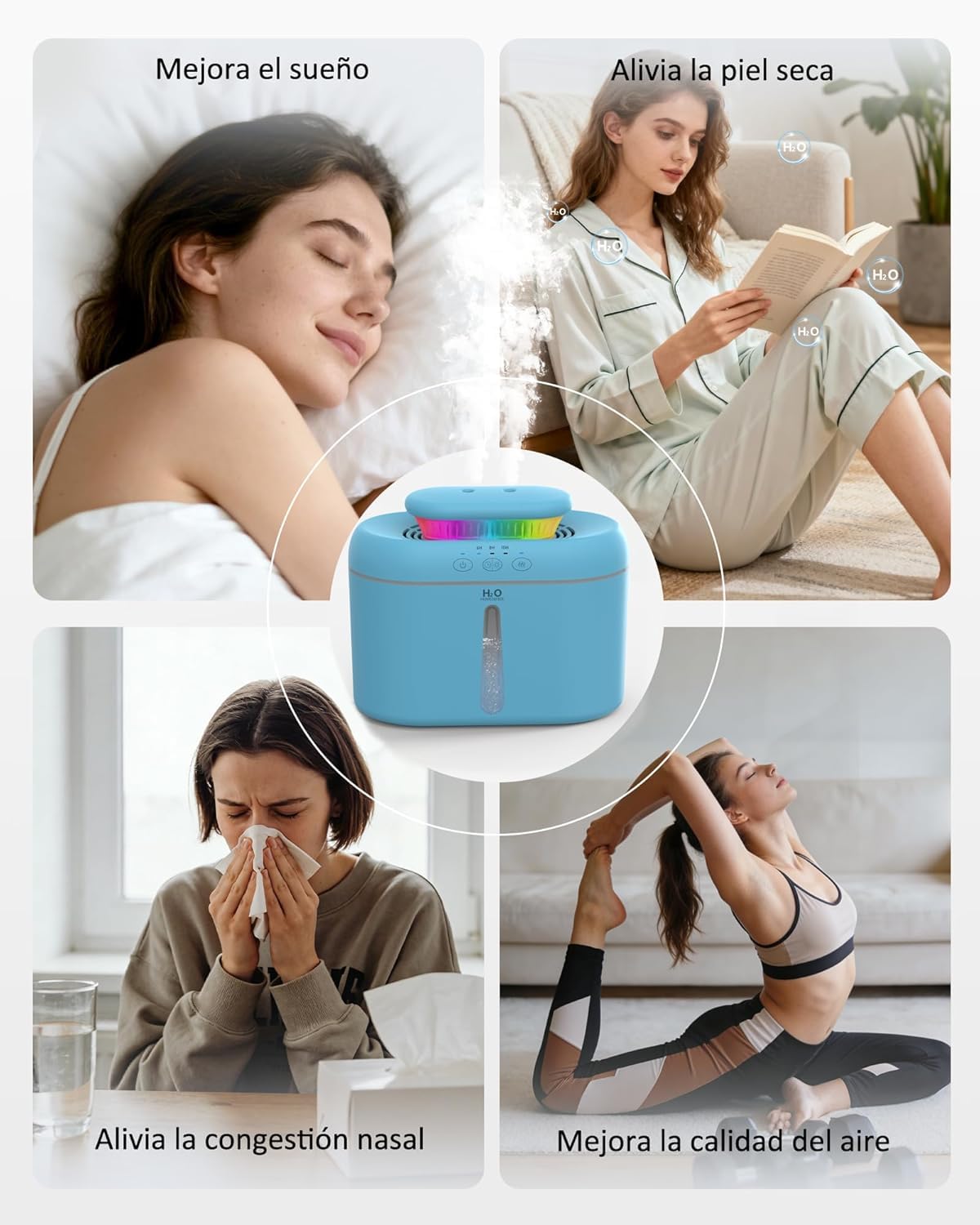 Humidificador Bebes LKV 2L, Humidificador de Aire con Apagado Automático y Luz Nocturna LED, Silencioso para Dormitorio, Azul