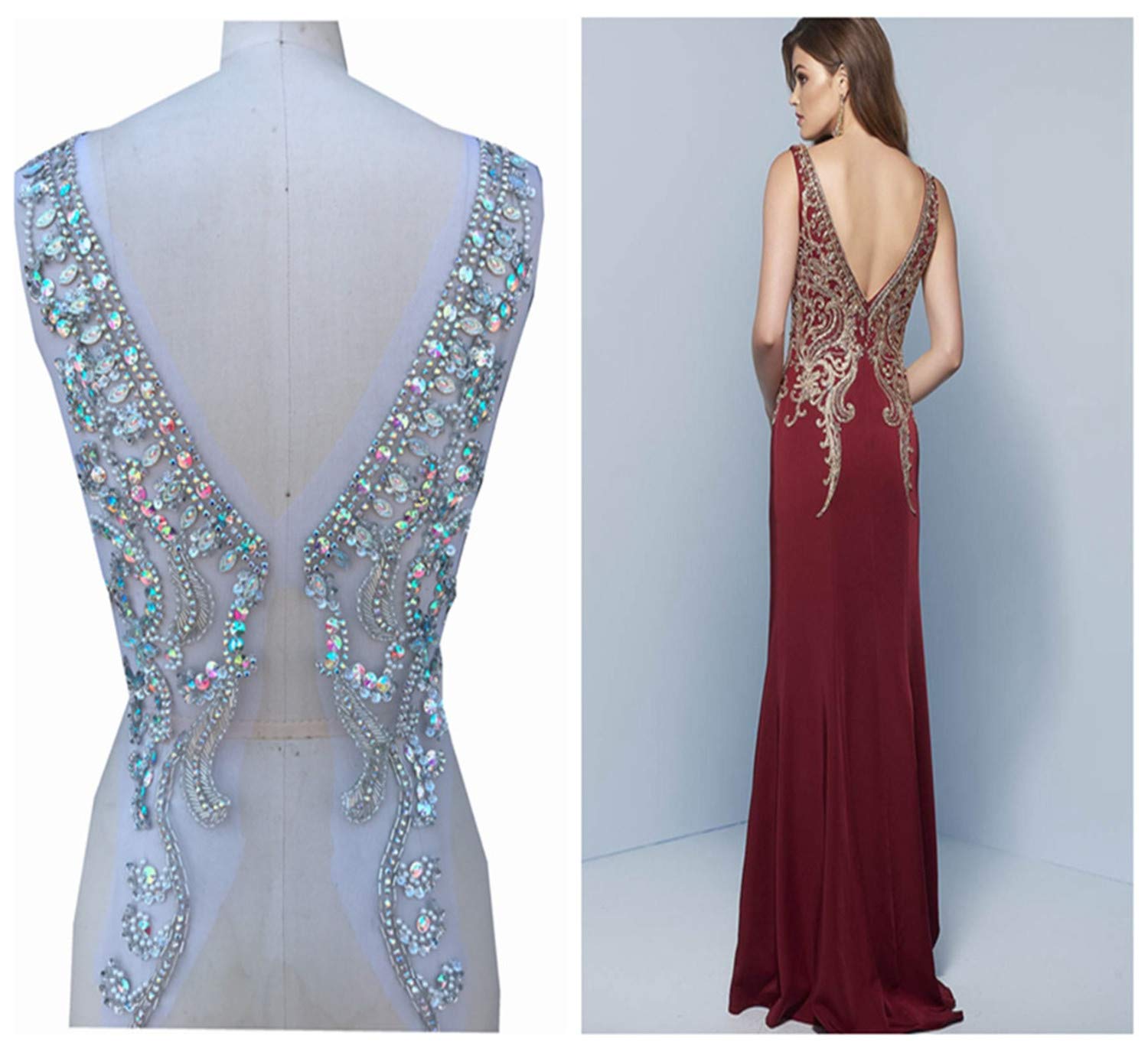 Applique In Pizzo Con Perline E Strass - Decorazione Per Abiti Da Ballo E Sposa, Nero - Foto 8