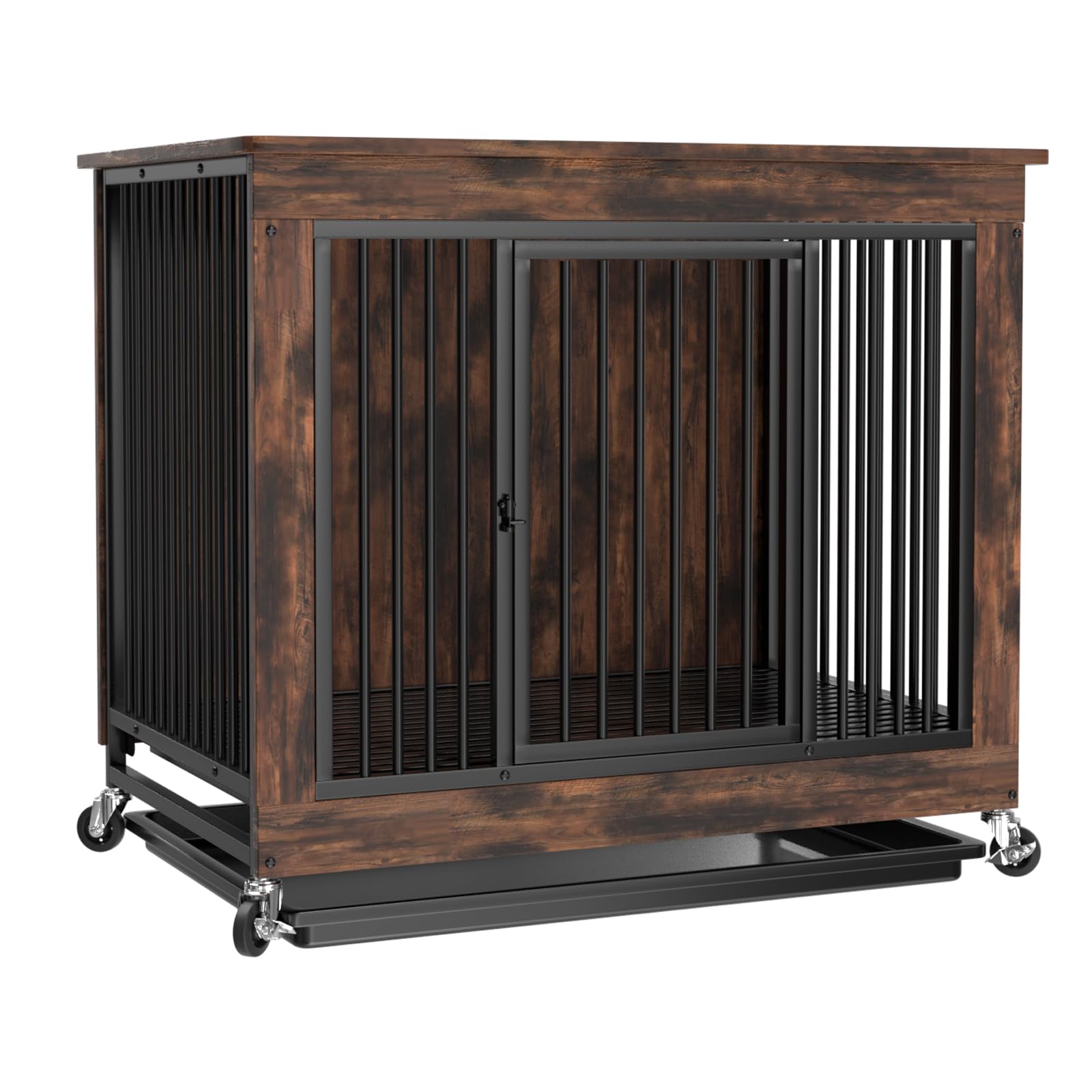 XYJBHB 80cm Dog Crate Furniture, Furniture Style Wooden Dog Kennel with Waterproof Surface, Indoor Dog House End Table with Sliding Tray, for Small Medium Dogs, 80 x 52 x 76 cm, Walnut