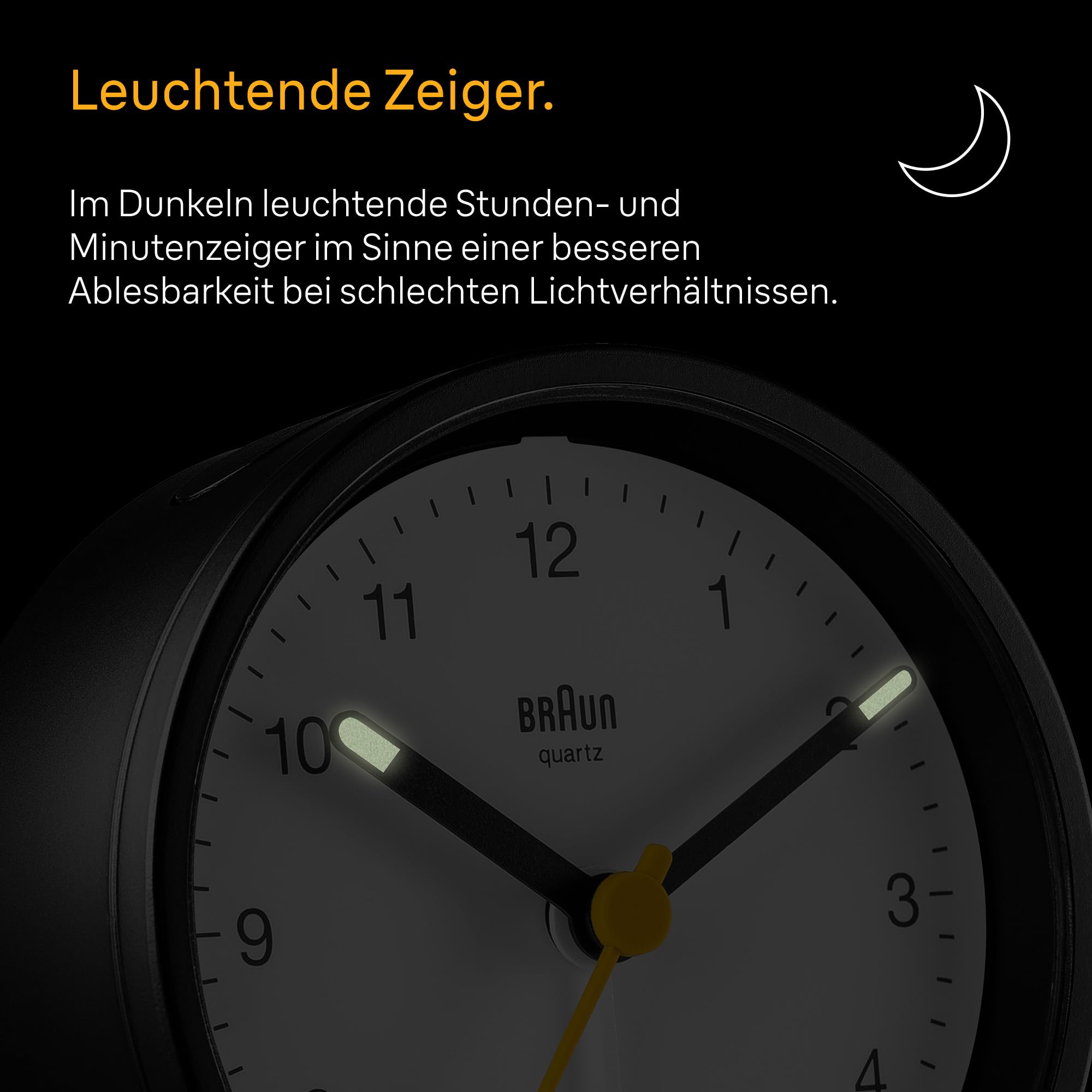 Braun Klassischer analoger Wecker Schlummerfunktion und Licht, ruhiges Quarzuhrwerk, Crescendo-Alarm in Schwarz und Weiß, Modell BC12BW.