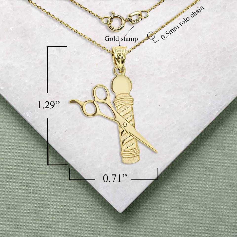 Personalized Name 14K Yellow Gold Hair Stylist Scissor and Barber Shop Pole Engravable Pendant Necklace - Choose Pendant Only or Necklace with 16”-22” Chain3