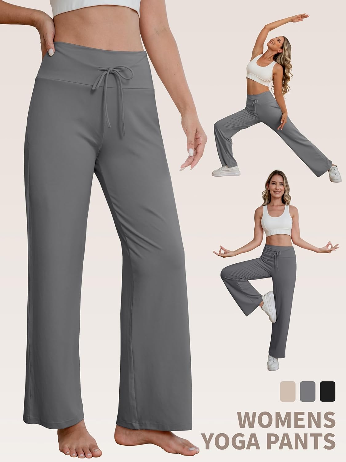 3 Pack Womens Wide Leg Pants with Pockets Comfy Casual Yoga Lounge Pant Sweatpants Loose Pajama Pants - Image 5