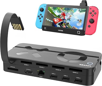 Unitek Switch Dock Station, Game Card Reader with 4K HDMI/USB 3.0/USB-C Charging Ports, Portable Nintendo Switch Docking Replacement, 4 Card Slots