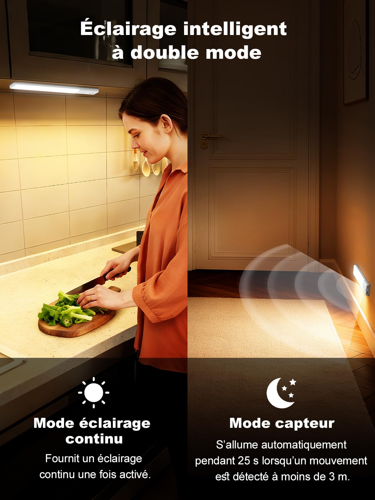 Smiling Shark Lampe de Placard, HM-01 Lampe LED d'armoire Sans Fil 1200mAh 3 Températures de Couleur & Mouvement Detecteur Lumière Barre Éclairage Intérieur Magnétique Pour Armoire Cuisine (3 Pack)