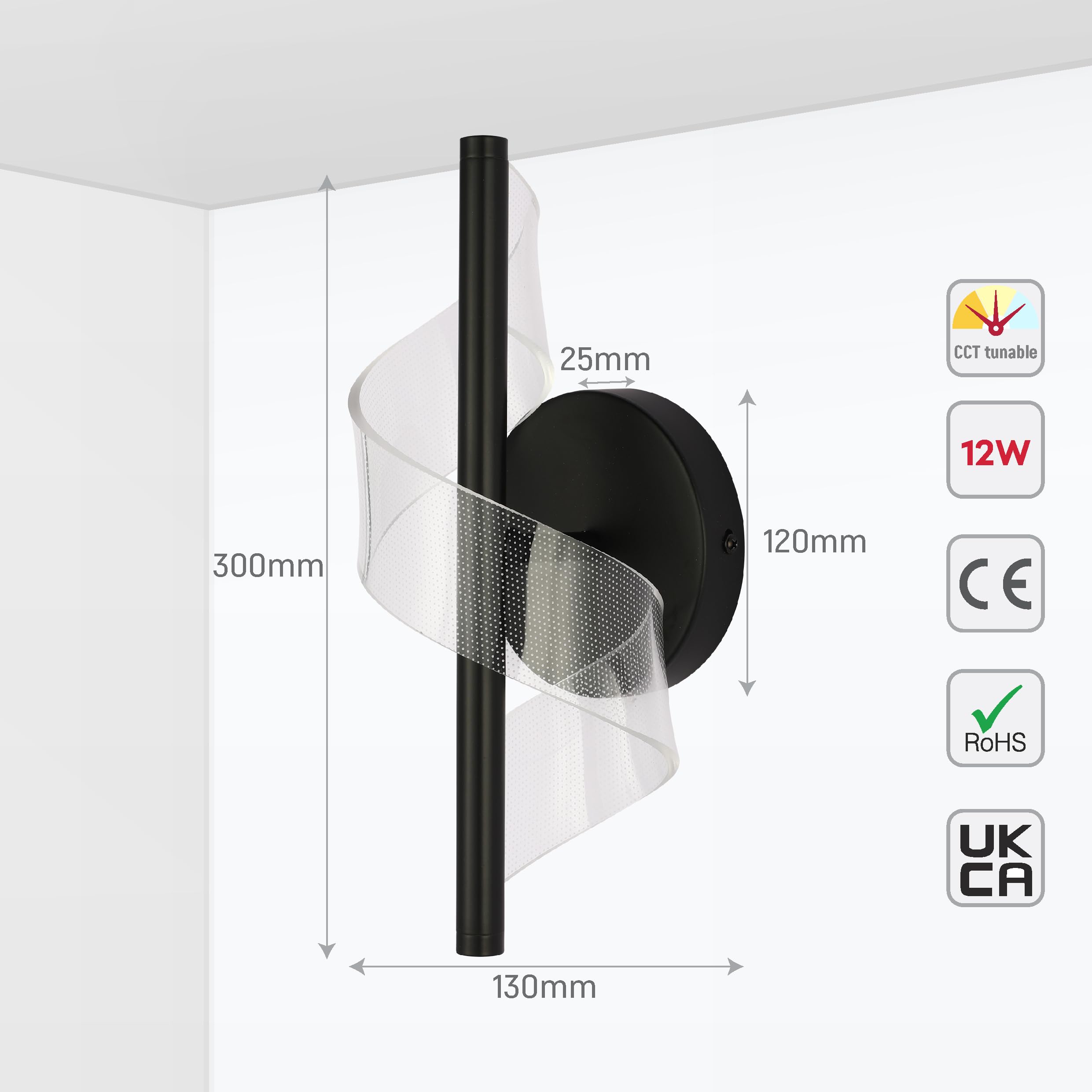 TEKLED myHome LED Spiral Modern Wall Sconce Light, Black - Image 3