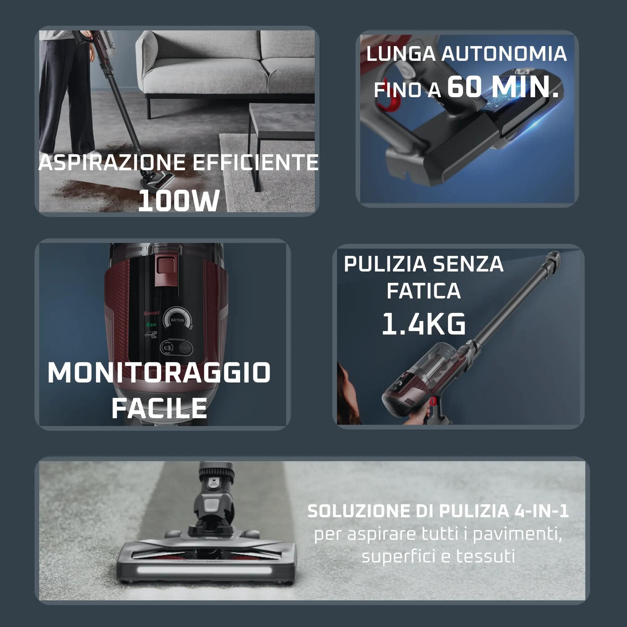 Rowenta X-Pert 6.80, Aspirapolvere Senza Fili, Nero, RH6483 | con Spazzola Multifunzione con Luci LED, Display, Autonomia Fino a 60 Minuti, 100 W