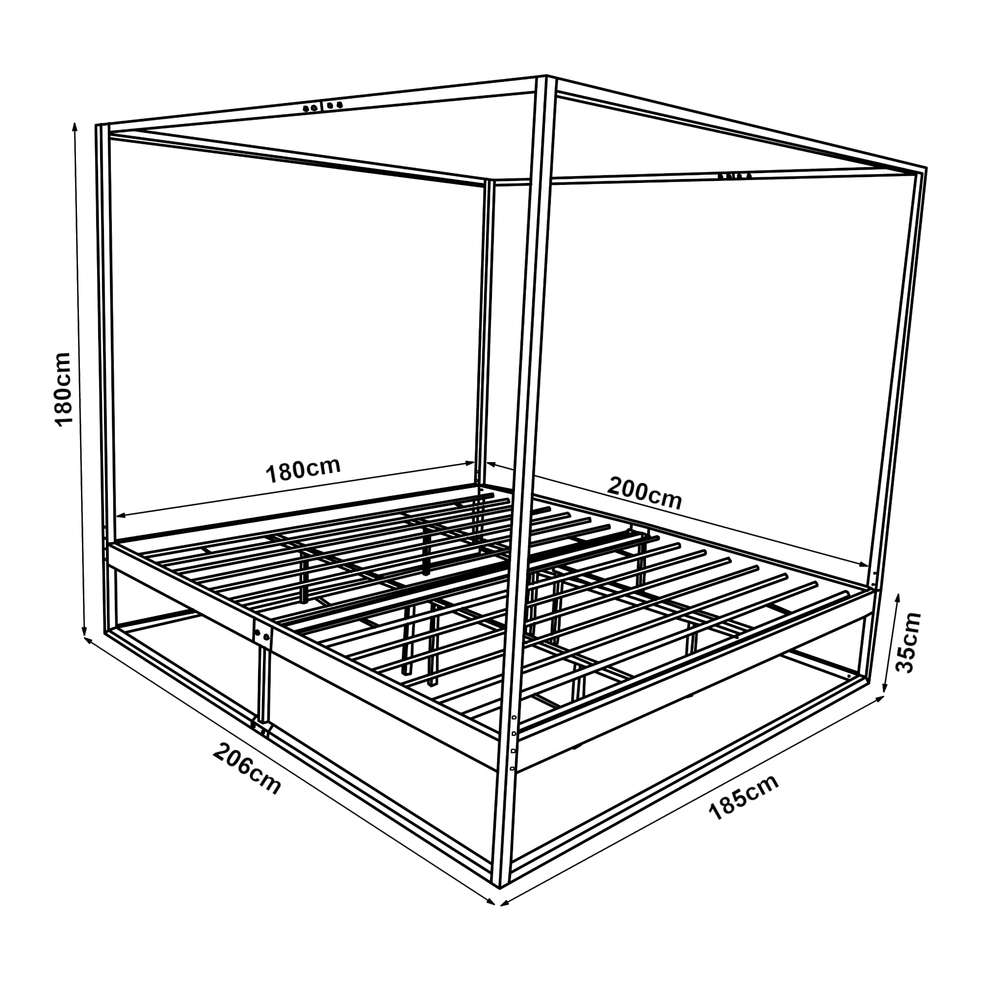 [en.casa] Himmelbett Kristianstad Metallbett 180 x 200 cm Doppelbett Bettgestell mit Lattenrost Bettrahmen Ehebett Schwarz