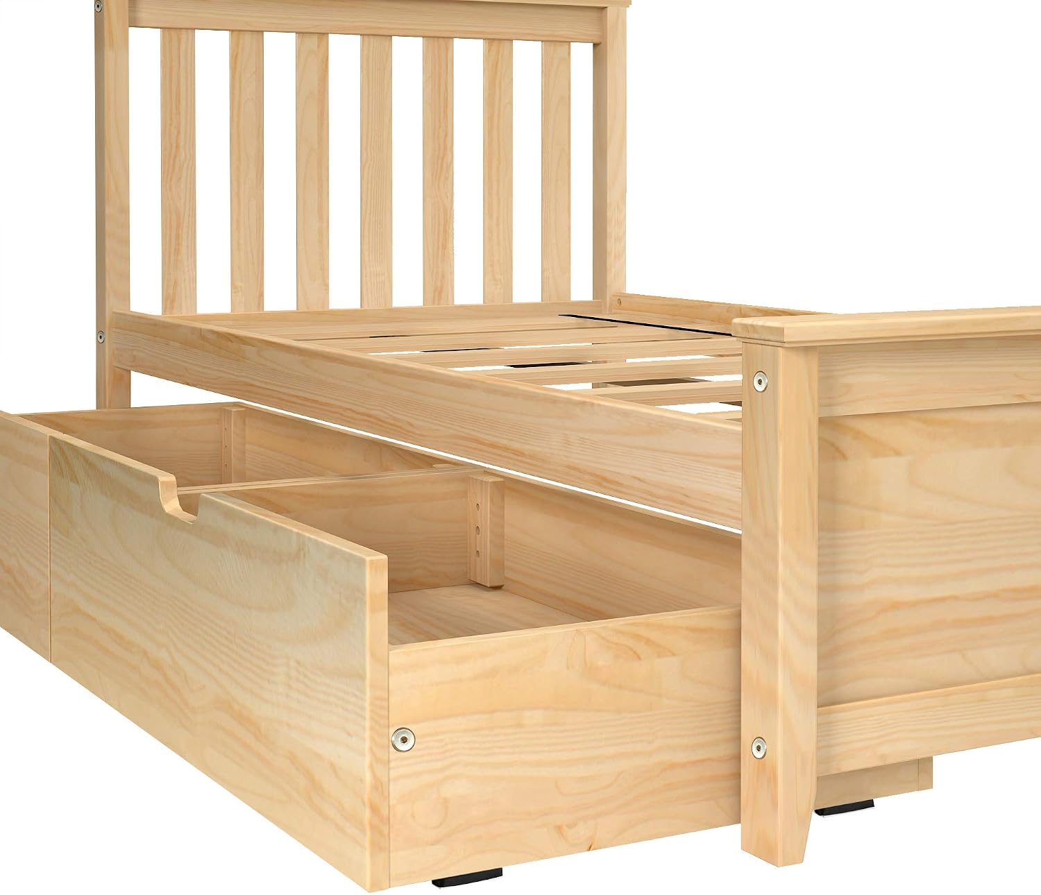 Max & Lily Twin Bed, Bed Frame with Headboard For Kids with Storage Drawers, Slatted, Natural