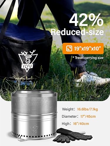 Miniatura 2 de YEFU Hoguera de 17.7 pulgadas de diámetro, fogata plegable sin humo, chimenea portátil de acero inoxidable para exteriores con soporte de cenizas
